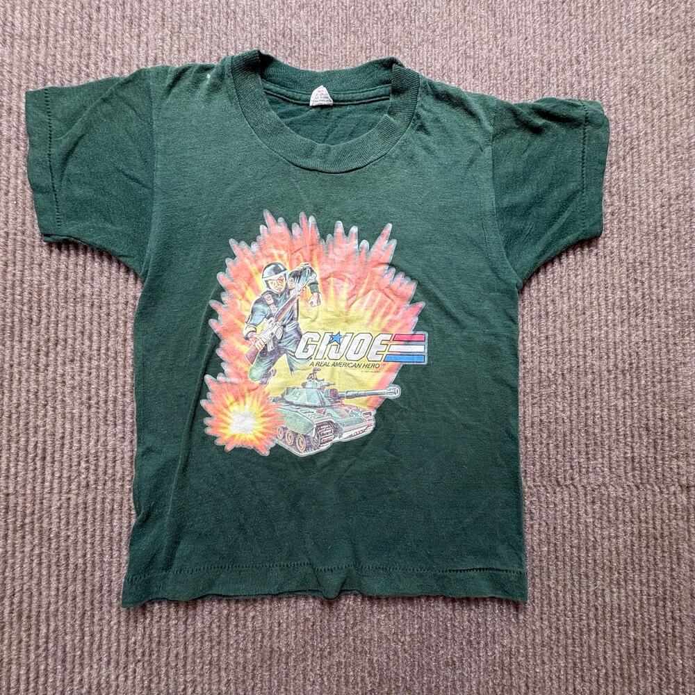Vintage Kids 80s Green G.I. Joe Hasbro Single Stitch Graphic Tee med (6-8) USA